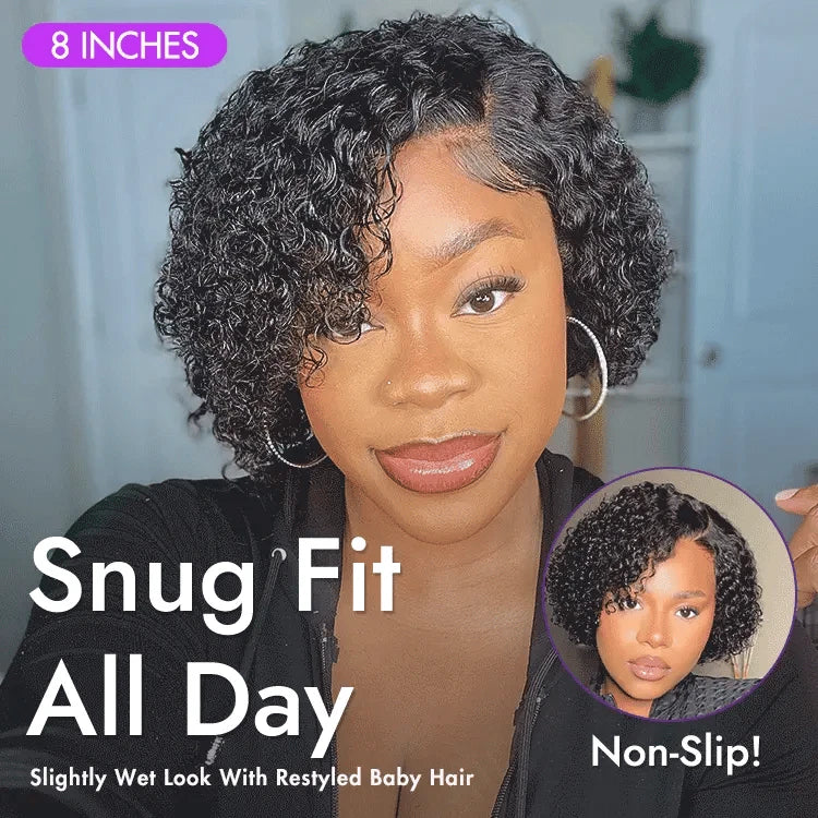 New Customers Only | Trendy Short Cut Curly Minimalist HD Lace Glueless Side Part Wig 100% Human Hair Pre-Cut Lace - Onime Hair