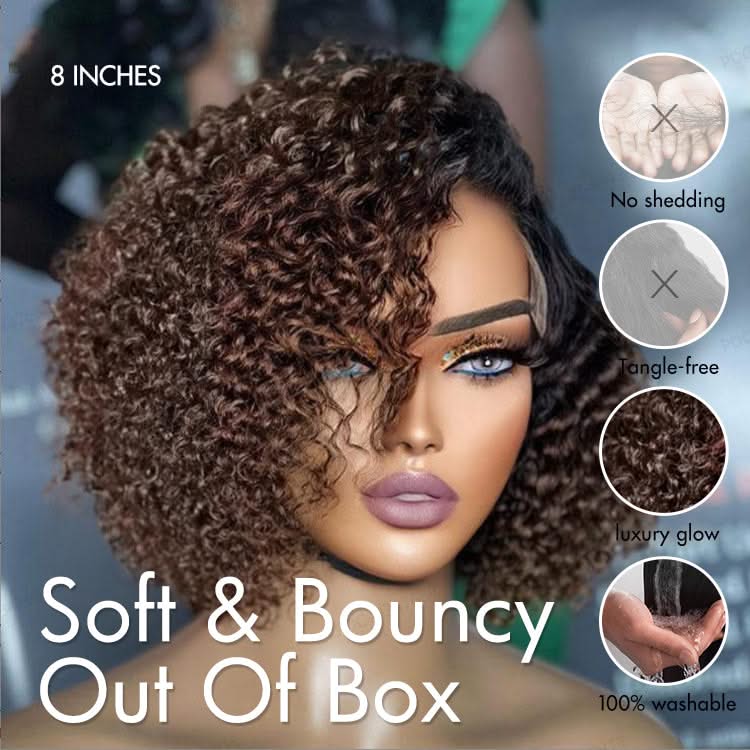New Customers Only | Trendy Short Cut Curly Minimalist HD Lace Glueless Side Part Wig 100% Human Hair Pre-Cut Lace - Onime Hair