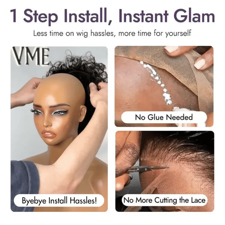 Onimehair™Beginner Friendly Throw On & Go Short Bouncy Curls with Bangs Glueless Wig 100% Human Hair - US Only