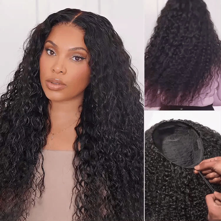 Onimehair™ Too Easy Texture™ 3-In-1 Half Wig 180% Density Water Wave Glueless Flexi-Fit Drawstring Wig