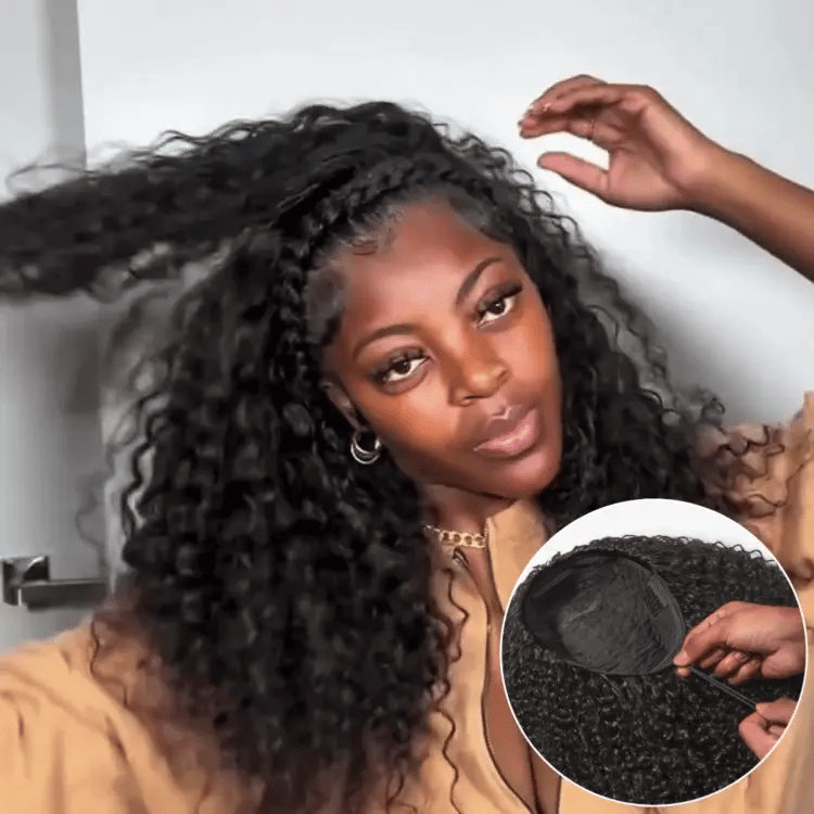 Onimehair™ Too Easy Texture™ 3-In-1 Half Wig 180% Density Water Wave Glueless Flexi-Fit Drawstring Wig