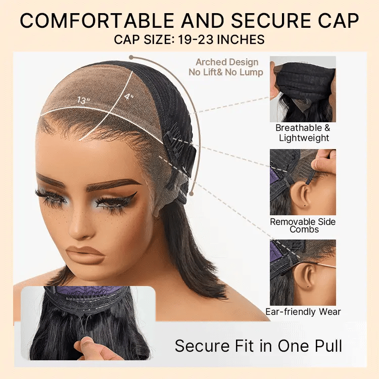 Onimehair™ Silky Blunt Cut Bob Glueless Ear-to-ear 13x4 HD Lace Front Wig Pre-Cut Lace Flexi-Fit Drawstring Cap