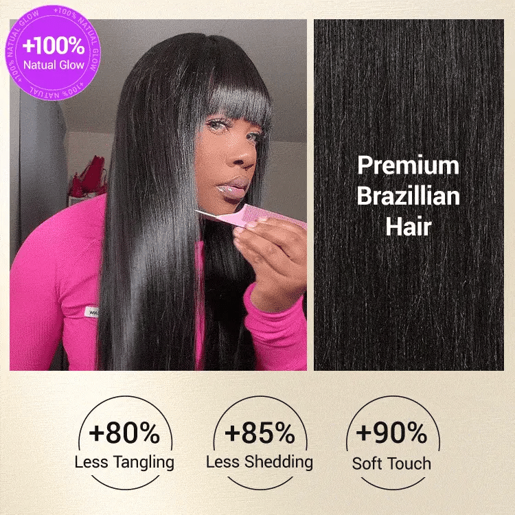 Onimehair™Breathable Cap Yaki Straight Ultra Natural Minimalist Lace Long Wig with Bangs