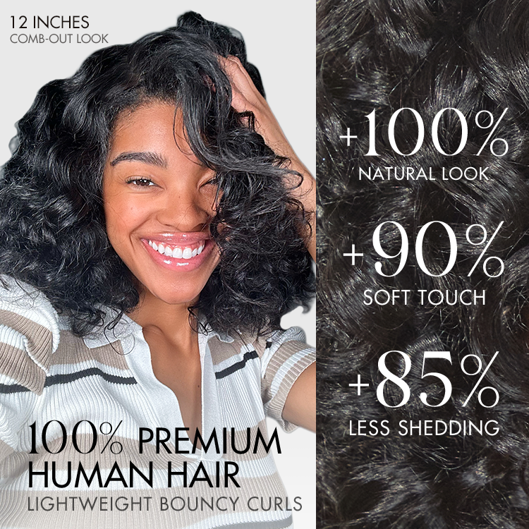 Onimehair™  Hair Mature Bouncy Curl Left C Part Glueless Minimalist HD Lace Wig Pre-Cut Lace