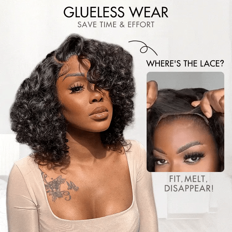 Onimehair™  Hair Mature Bouncy Curl Left C Part Glueless Minimalist HD Lace Wig Pre-Cut Lace