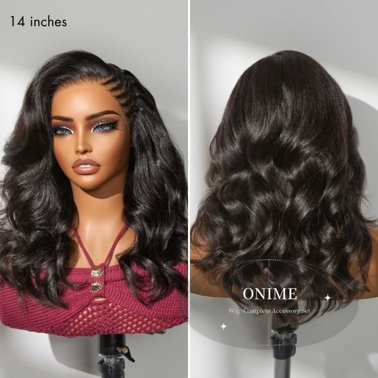 Side Braided Yaki Body Wave Glueless Ear-to-ear 13x6 Frontal HD Lace Wig Human Hair Flexi-Fit Drawstring Cap - Onime Hair