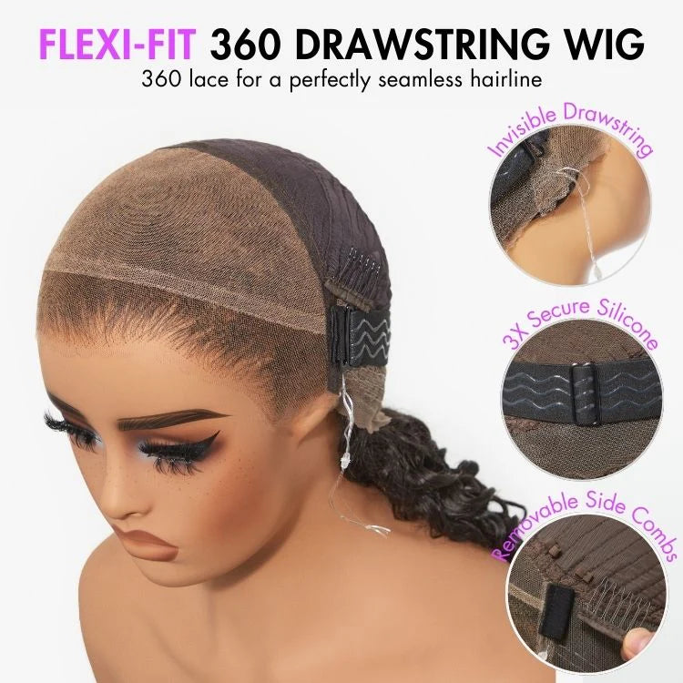 Onimehair™Onime Hair Full Lace Classy Natural Black Body WaveFree Parting Half Up Half Down Wig Invisi Drawstring Cap Pre-cut Lace