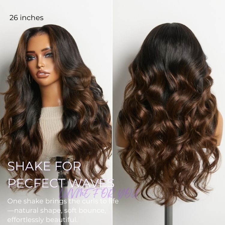 Onimehair™ 200% Density Ombre Brown Loose Wave Glueless 13x6 HD Lace Front Wig Human Hair Pre-Cut Lace Flexi-Fit Drawstring Cap