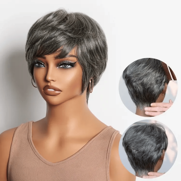 Onimehair™Throw On & Go Short Cut with Bangs Wig Ultra Comfort Cotton Cap Glueless Wig Hair Loss Friendly