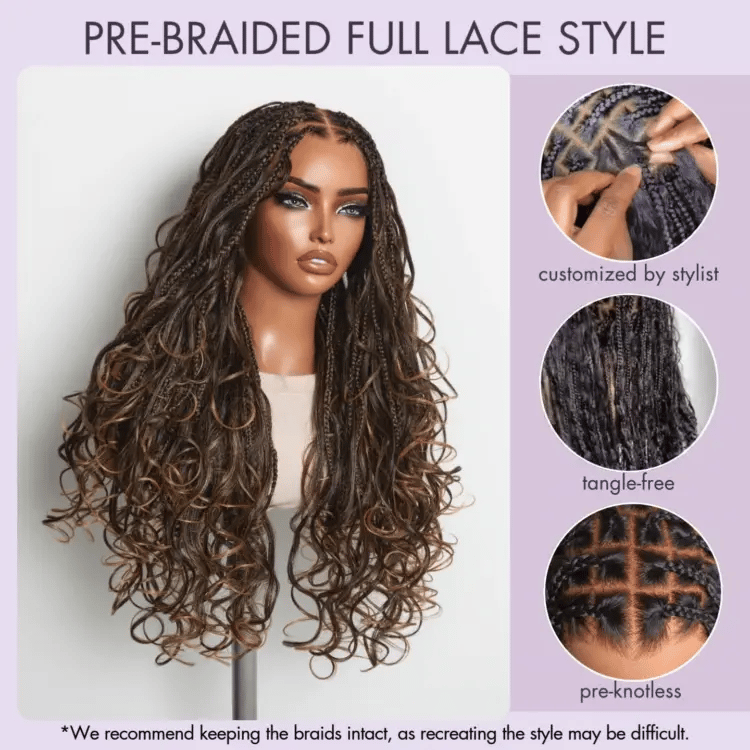 Onimehair™ French Curl Knotless Boho Braids HD Full Lace Long Wig Flexi Fit Invisi Drawstring Cap - US Only