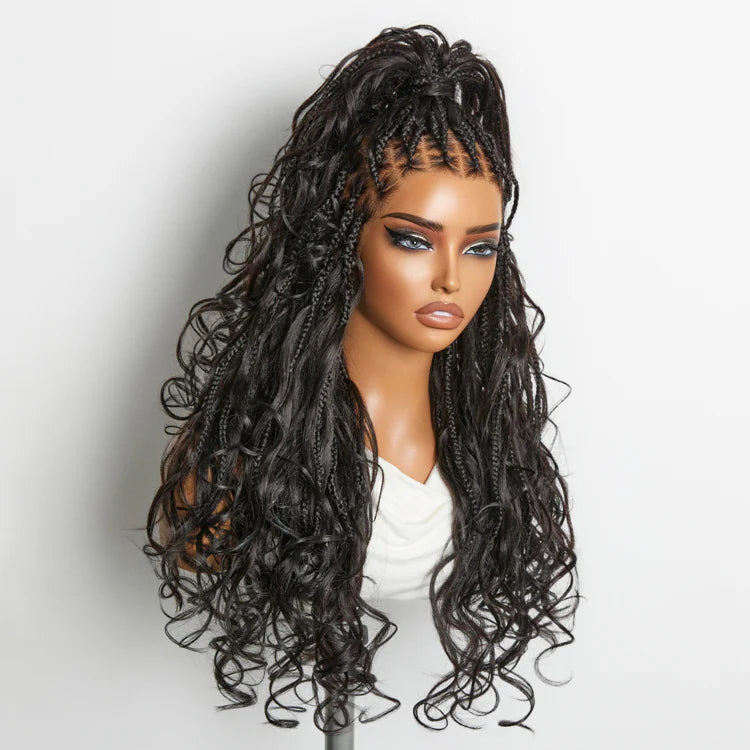 Onimehair™ Ombre Honey Blonde French Curl Knotless Boho Braids HD Full Lace Long Wig Flexi Fit Invisi Drawstring Cap - US Only