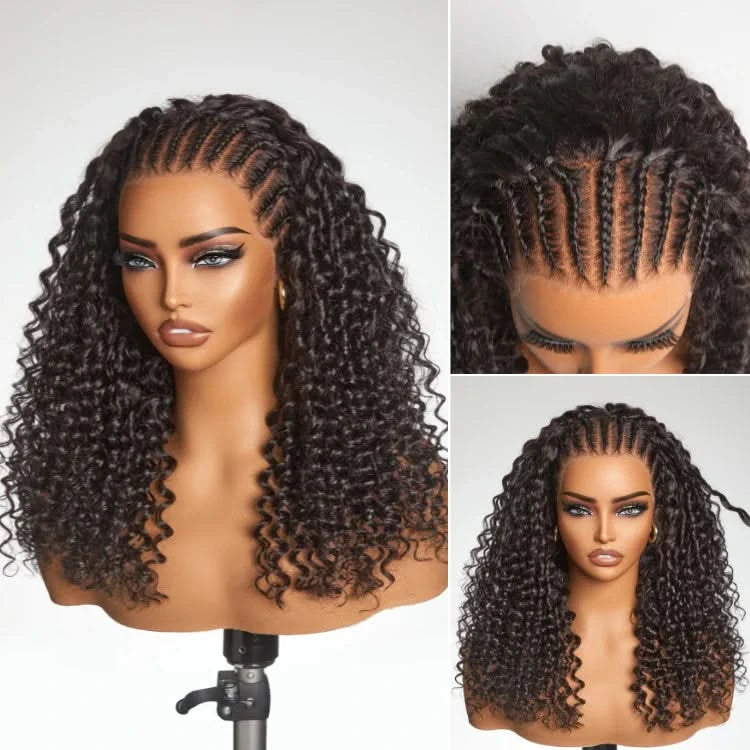 🔥( 15-Braids In Front )🔥Knotless Fulani Braids Deep Wave Glueless Ear-to-ear 13x4 Frontal HD Lace Wig Human HairFor Black Women - Onime Hair