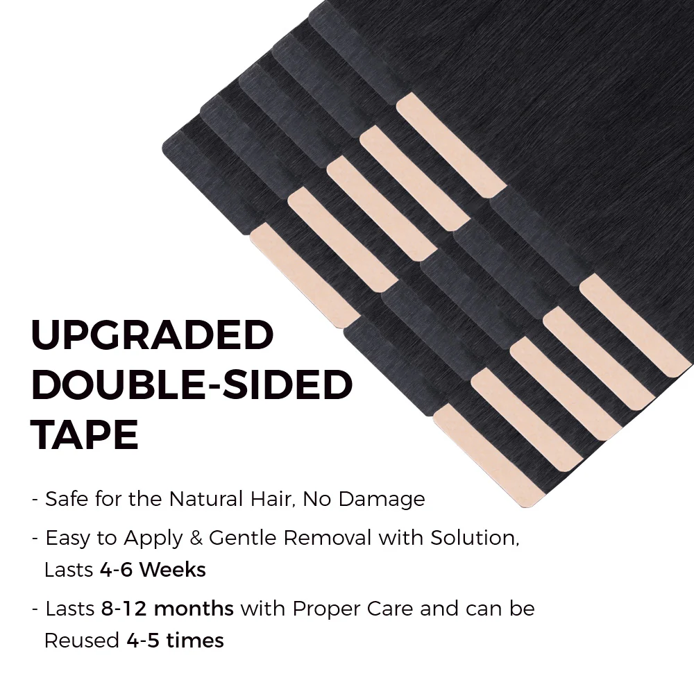 Onime Seamless Tape in Hair Extensions Silky Straight #1 Jet Black Virgin Human Hair