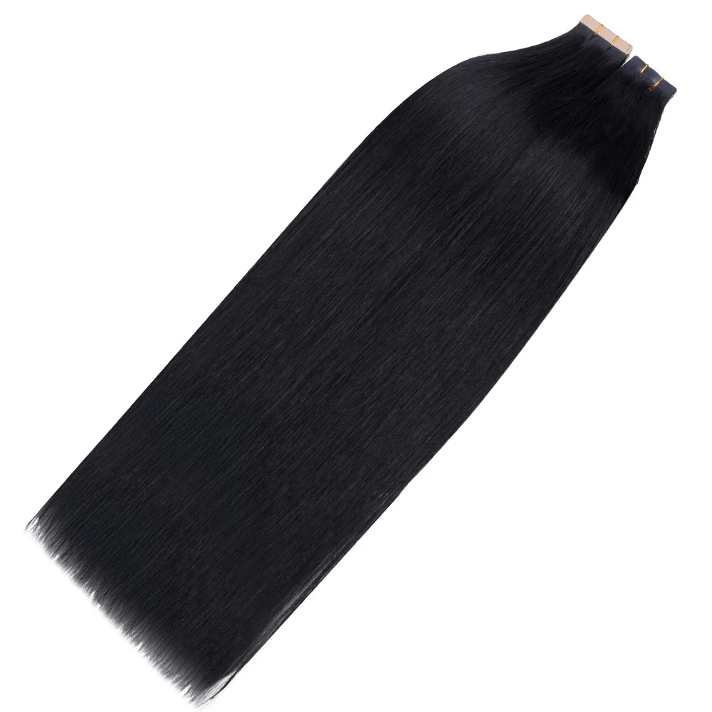 Onime Seamless Tape in Hair Extensions Silky Straight #1 Jet Black Virgin Human Hair