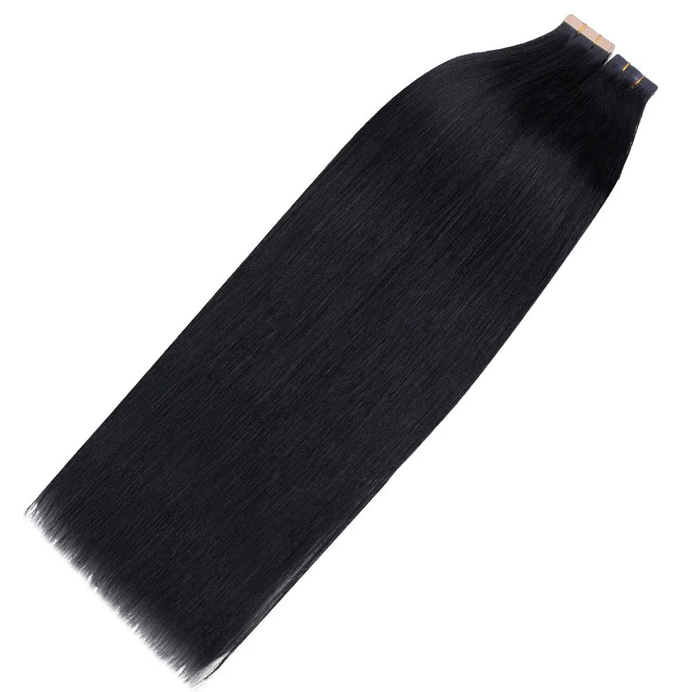 Onime Seamless Tape in Hair Extensions Silky Straight #1 Jet Black Virgin Human Hair