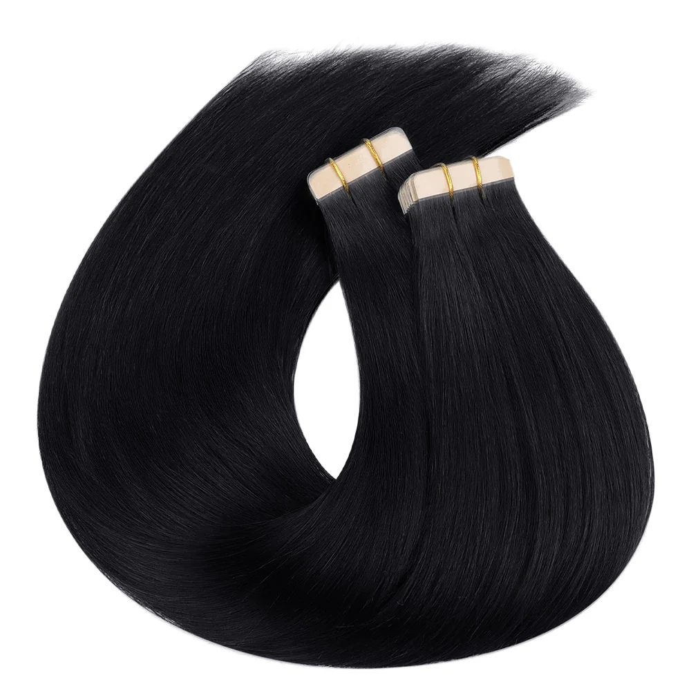 Onime Seamless Tape in Hair Extensions Silky Straight #1 Jet Black Virgin Human Hair