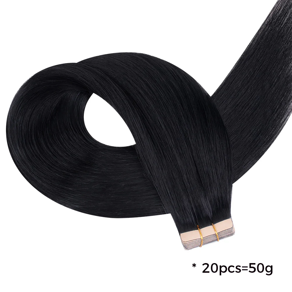 Onime Seamless Tape in Hair Extensions Silky Straight #1 Jet Black Virgin Human Hair
