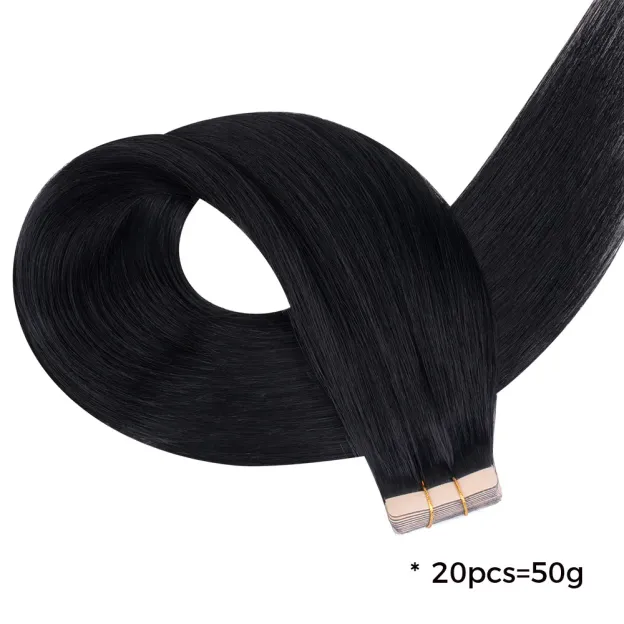 Onime Seamless Tape in Hair Extensions Silky Straight #1 Jet Black Virgin Human Hair