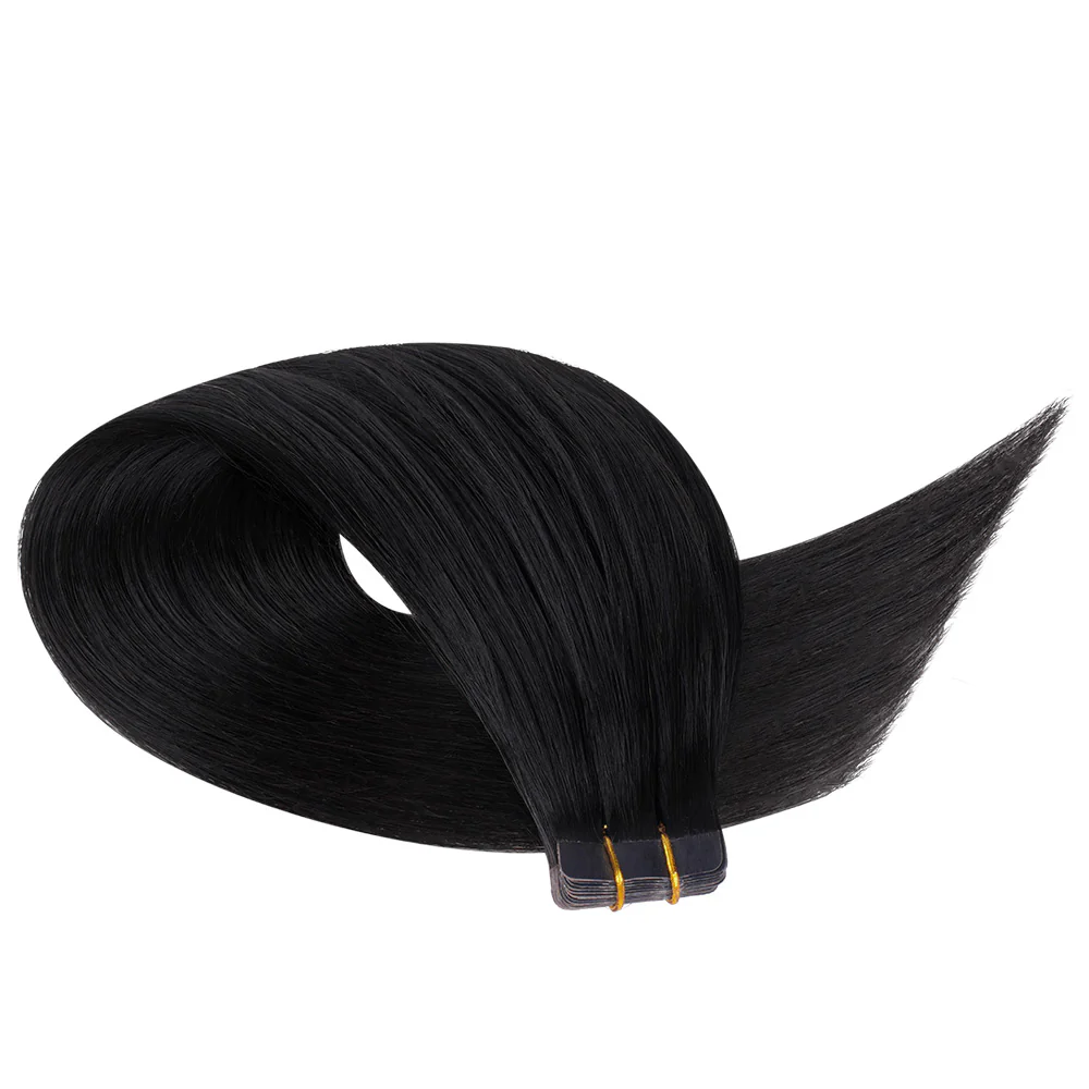 Onime Seamless Tape in Hair Extensions Silky Straight #1 Jet Black Virgin Human Hair
