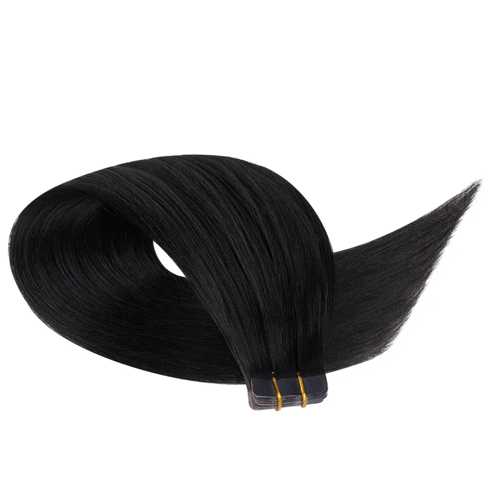 Onime Seamless Tape in Hair Extensions Silky Straight #1 Jet Black Virgin Human Hair