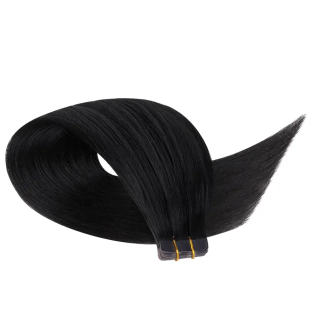 Onime Seamless Tape in Hair Extensions Silky Straight #1 Jet Black Virgin Human Hair