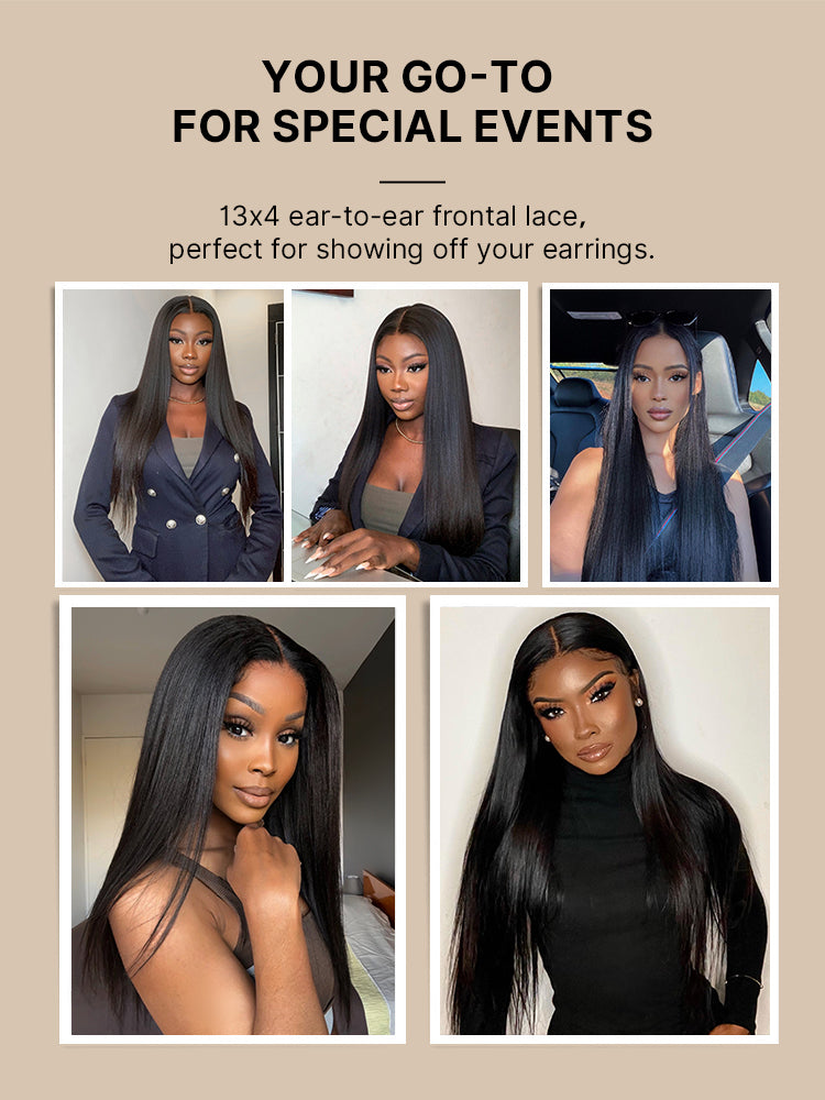 NatureMAX&trade; 180% Density Silky Straight Glueless Ear-to-ear 13x4 HD Lace Front Wig Pre-Cut Lace Flexi-Fit Drawstring Cap-25
