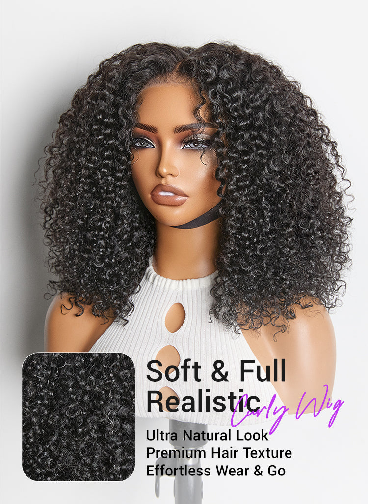 Beginner Friendly 220% Density Glueless 5x5 Closure Pre-Cut Lace Afro Curly Wig Flexi-Fit Drawstring Cap-14