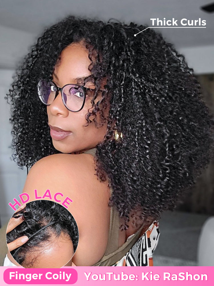 Onimehair™ Pre-style Finger Coily 250% Thick Curls Wear Go Glueless Wig 6x4 Pre-cut HD Lace Wig Pre-plucked