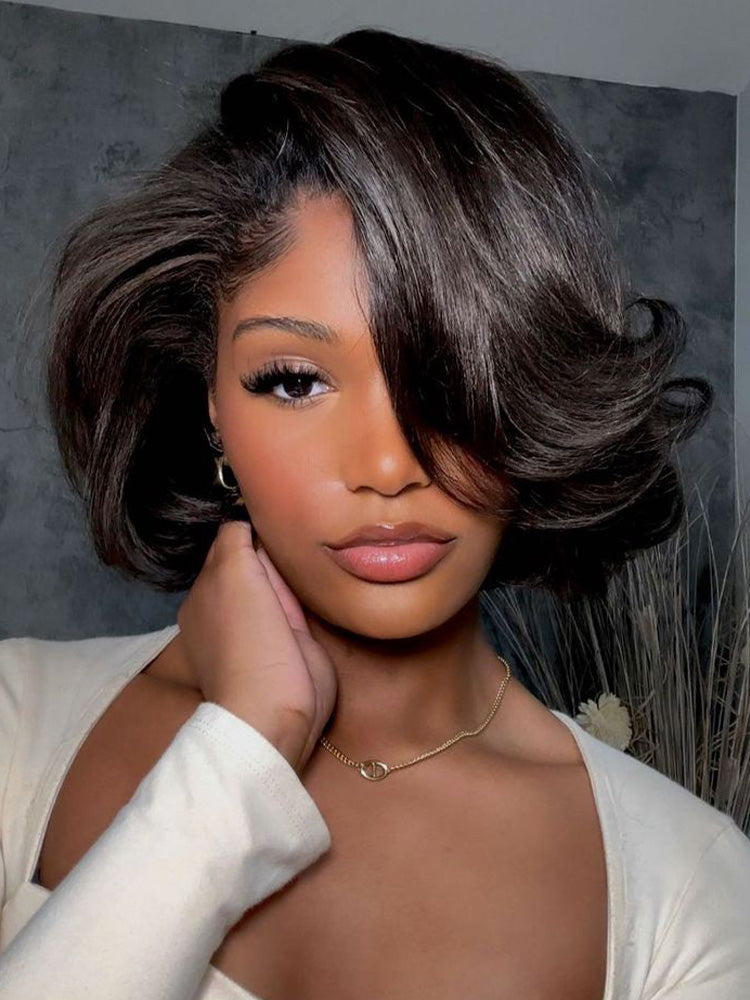 Onimehair™ Pre-bleached Body Wave Hair Wear Go Bob Wig 7x5 Pre-cut HD Lace Pre-plucked