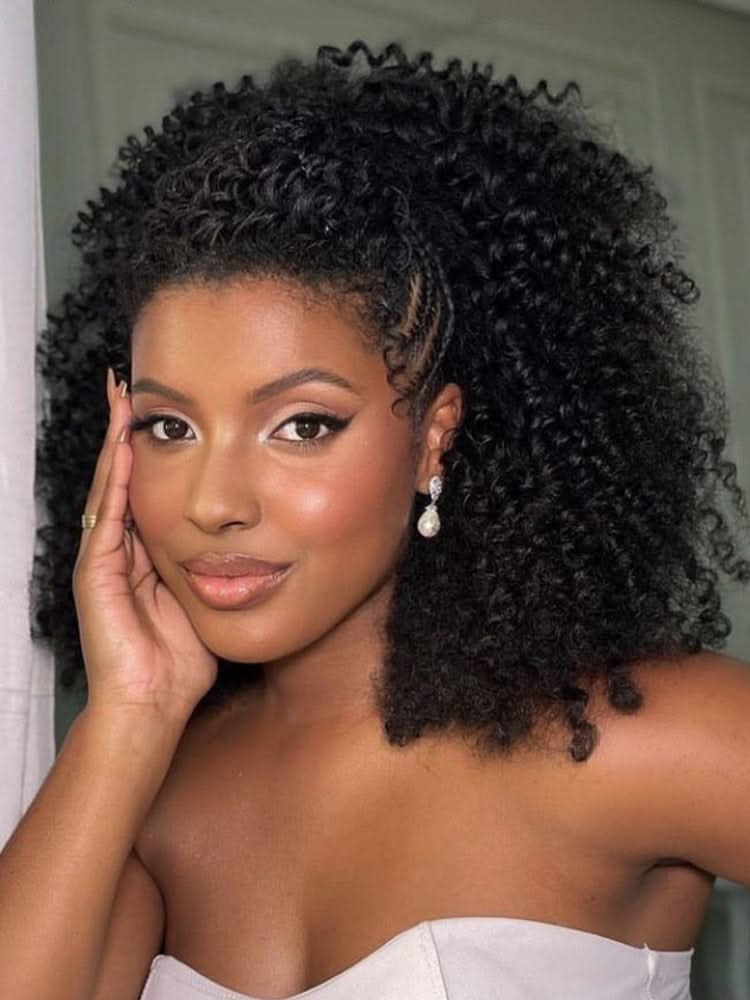 Onimehair™ 3 In 1 Half Wig Layered Curly Bob Pre-Styled onimehair Curly Half Wig Draw-strings Flip Over Wig - Onime Hair