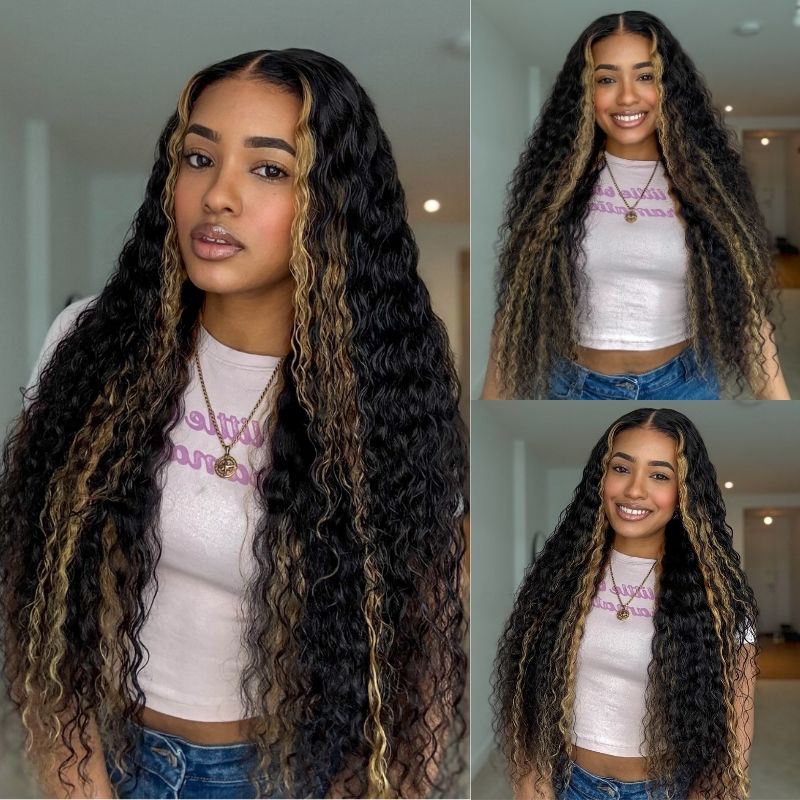 Onimehair™300% Density Pre Everything Glueless Blonde Highlights On Luxurious Deep Curly Wave Wig Clear Transparent Lace Wig