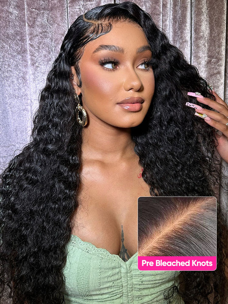 Onimehair™ Pre-bleached Wear Go Glueless Wig 7x5 Pre-cut HD Lace Water Wave Human Hair