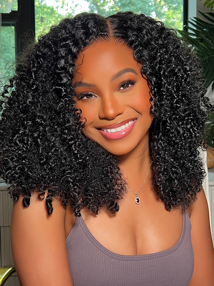 Onimehair™ Pre-bleached Wear Go Glueless Afro onimehair Curly Pre-cut HD Lace Wig Pre-plucked