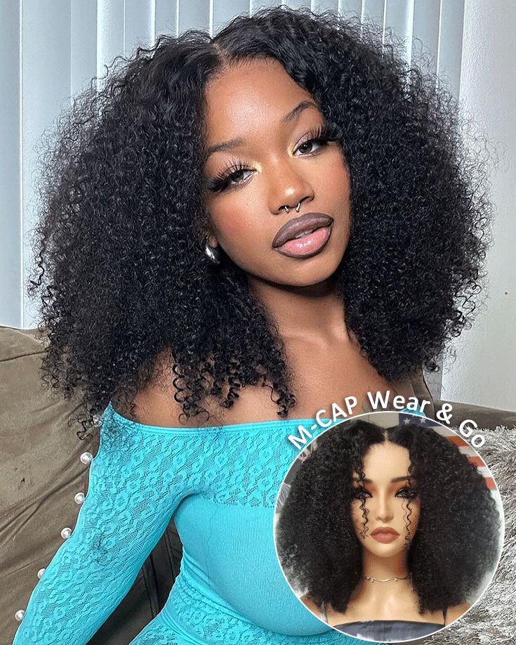 Onimehair™ Pre-cut 9x6 Lace M-cap Wear Go Glueless Mini Knots onimehair Curly Hair HD Lace Front Wig Pre-plucked