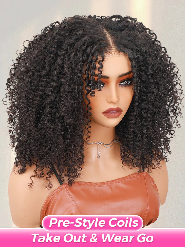 Onimehair™ Pre-style Finger Coily 250% Thick Curls Wear Go Glueless Wig 6x4 Pre-cut HD Lace Wig Pre-plucked