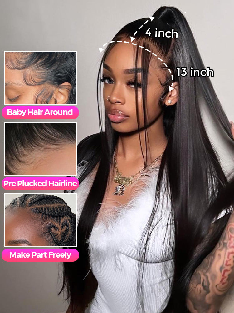 Onimehair™ Pre-bleached 13x4 Swiss HD Lace/Transparent Lace Wigs Straight Long Hair Lace Front Wigs