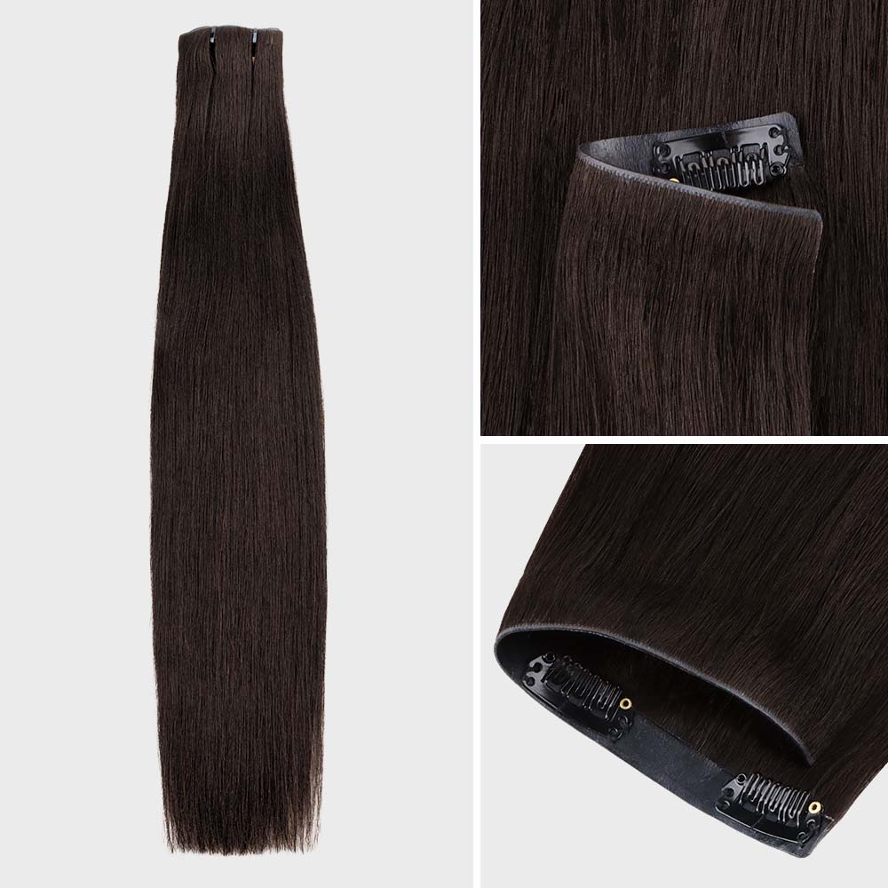 Onime Invisi Edge Seamless Clip in Hair Extensions Yaki Straight #2 Dark Brown Real Human Hair
