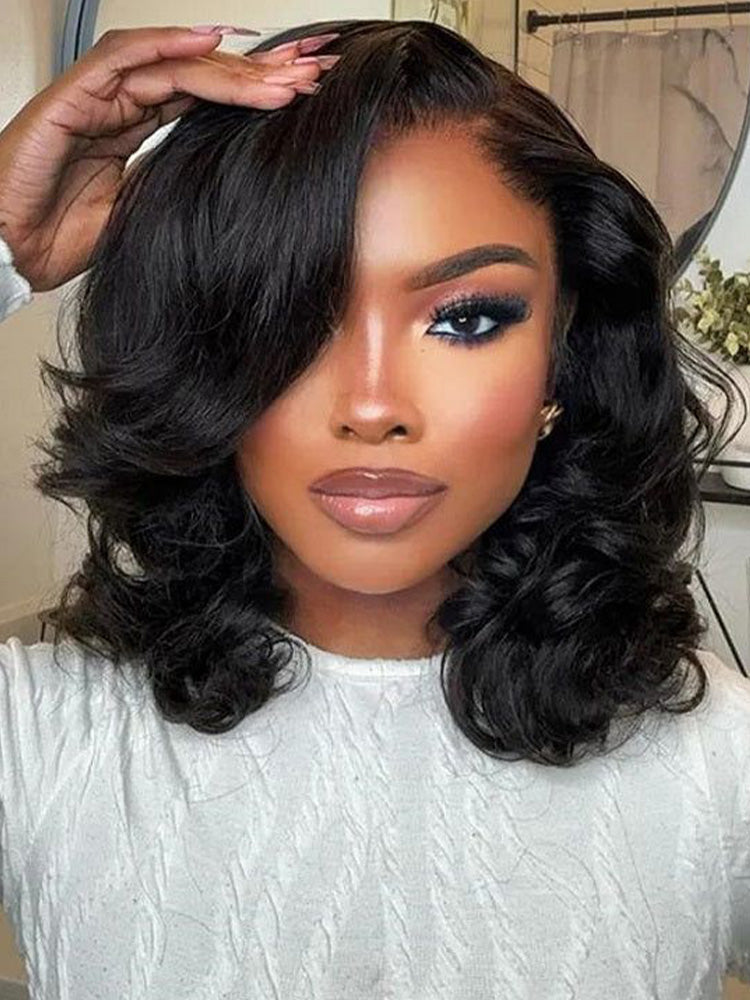 Onimehair™ Pre-bleached Body Wave Hair Wear Go Bob Wig 7x5 Pre-cut HD Lace Pre-plucked