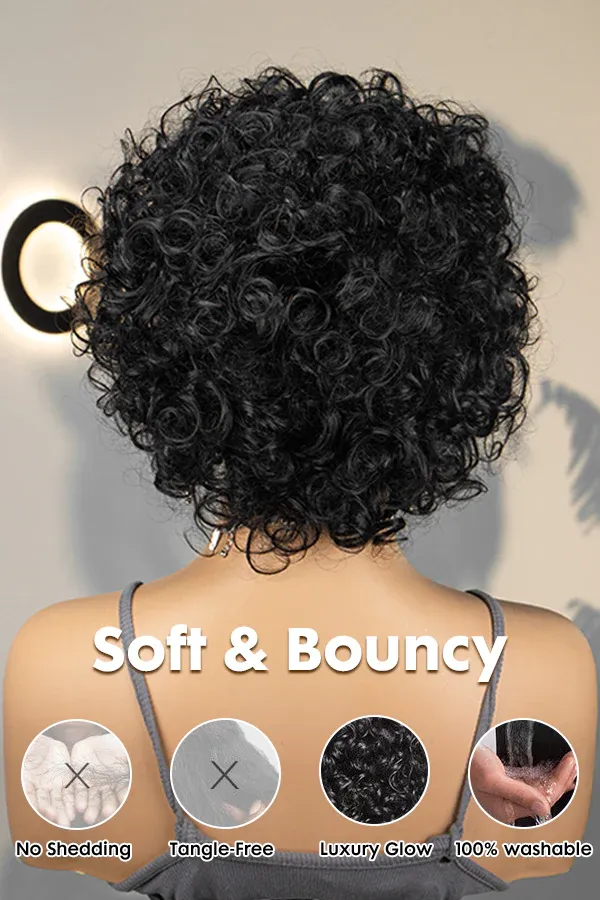 Onime Throw On & Go Short Curly with Bangs Wig Ultra Comfort Cotton Cap Glueless Hair