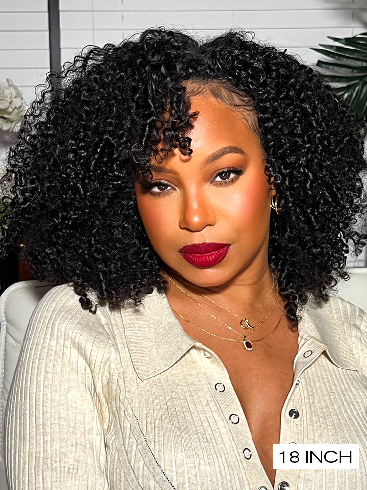 Onimehair™ V Part Glueless No Leave Out Afro onimehair Curly Human Hair Wig Pre-plucked Beginner Friendly