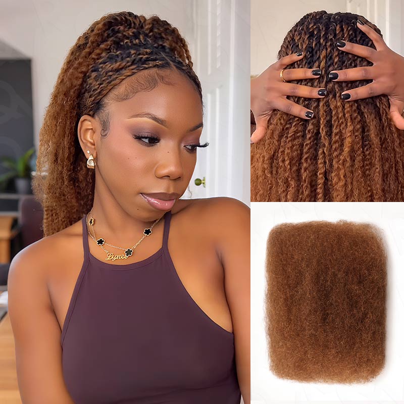 Onimehair™ Affordable Afro Kinky Bulk Human Hair Auburn Color For Braiding DreadLock