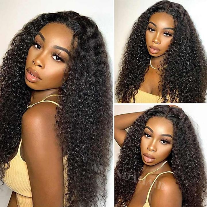 Onimehair™5x7 Jerry Curly Hair Undetectable Transparent HD Glueless V8  Lace Front  Wigs with Deep Hairline Free Part C Type Hairstyle