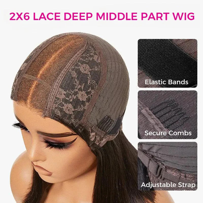 Sleek Bone Straight Bob 2×6 HD Lace Glueless Blunt Cut Middle Part Wig Super Double Drawn Hair Quality