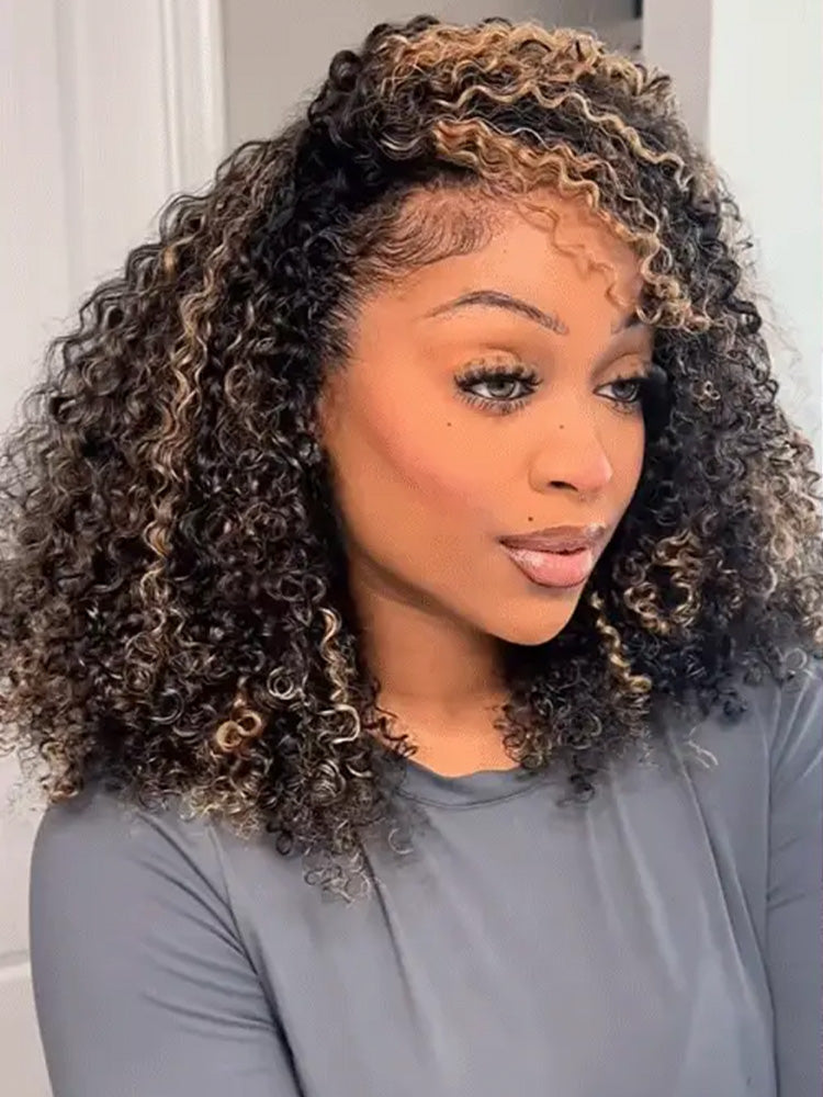 Onimehair™ 3 IN 1 Highlight Brown onimehair Curly Half Wig Draw-strings Flip Over Wig