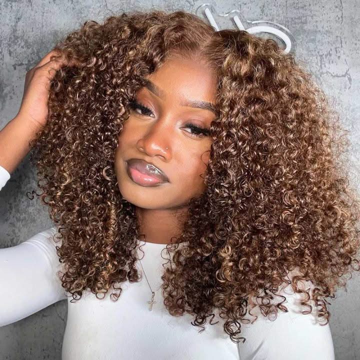 Onimehair™ Glueless Thick Fluffy Afro Curly Human Hair Bob Wigs 13x4 Invisiable Lace Wig Flash Sale - Onime Hair