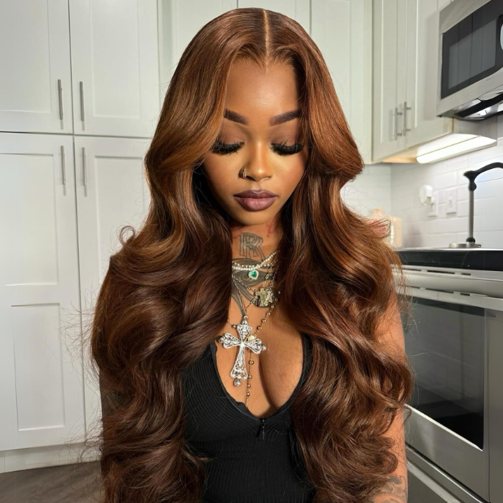 Onimehair™Highlight Light Brown Glueless 7x5 / 13x4 Lace Front Wig Human Hair Loose Wave Clear Transparent Lace Front Colored Wigs Human Hair Pre Plucked 