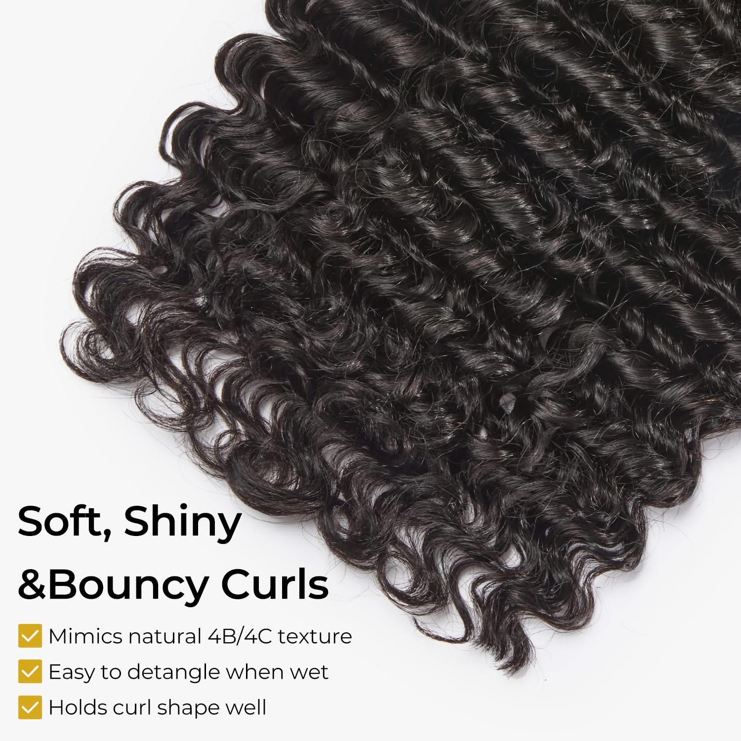 Vacation Friendly Deep Wavy Bundles in #1B Natural Black, 14-26” human hair with big volume and a natural look.