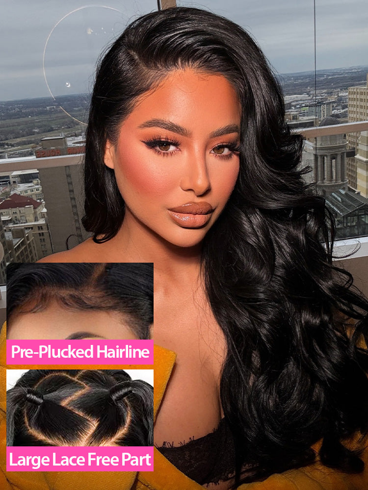 Onimehair™ Pre-bleached Body Wave Hair 13x4 Swiss HD Lace/Transparent Lace Front Wigs Pre Plucked