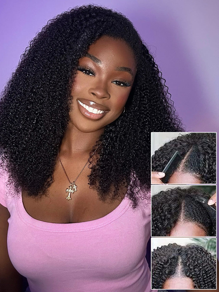 Onimehair™ V Part Glueless No Leave Out Afro onimehair Curly Human Hair Wig Pre-plucked Beginner Friendly