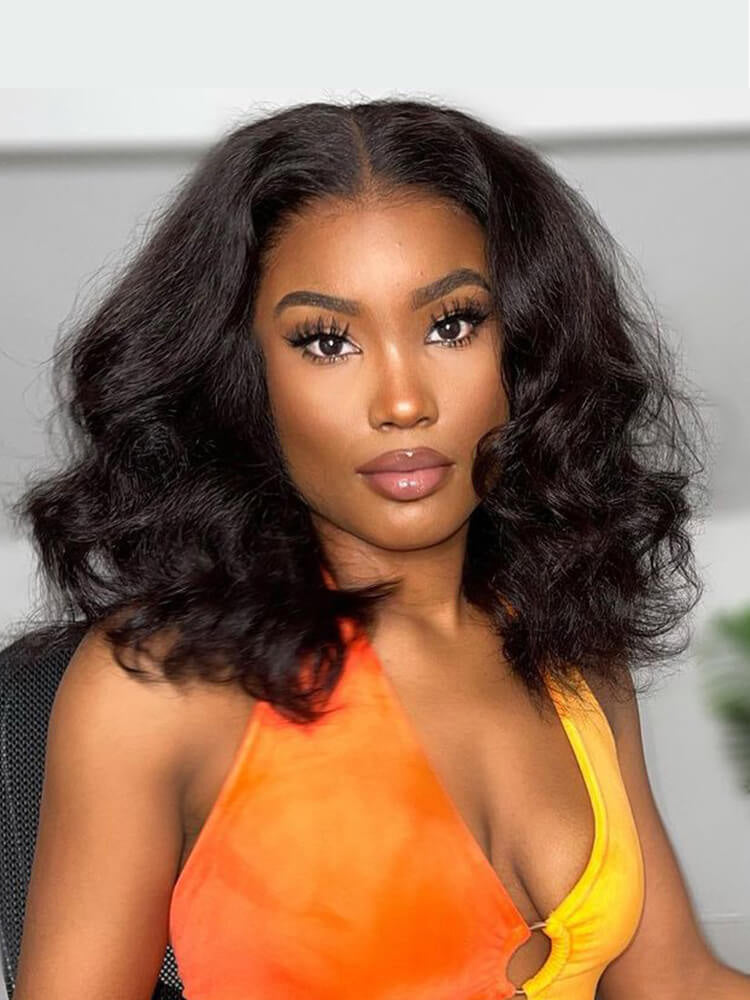 Onimehair™ Pre-bleached Body Wave Hair Wear Go Bob Wig 7x5 Pre-cut HD Lace Pre-plucked